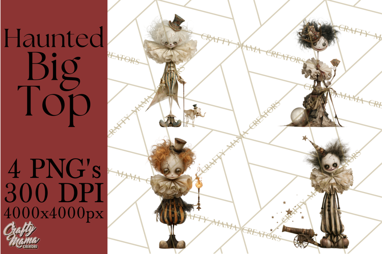 Haunted Circus Clipart PNG, Spooky Halloween Clowns