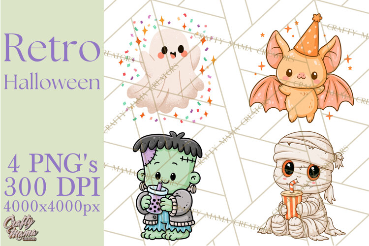 Retro Halloween Graphics, Pastel Spooky PNG, Retro Clip Art example image 1