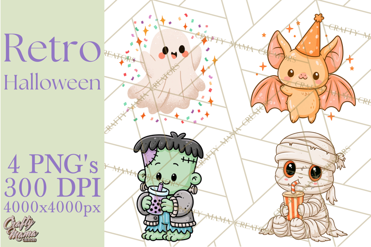 Retro Halloween Graphics, Pastel Spooky PNG, Retro Clip Art