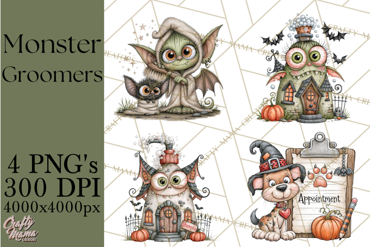 Monster Pet Groomers Halloween Clipart PNG