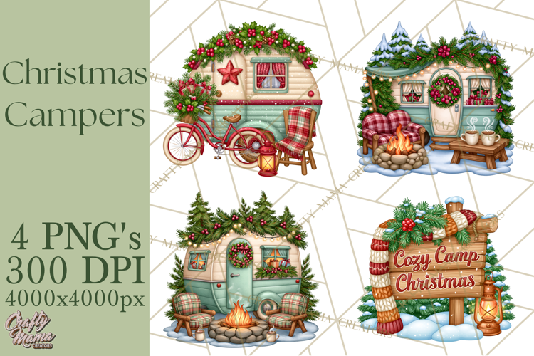 Christmas Camper Clipart PNG Vintage Holiday Camping