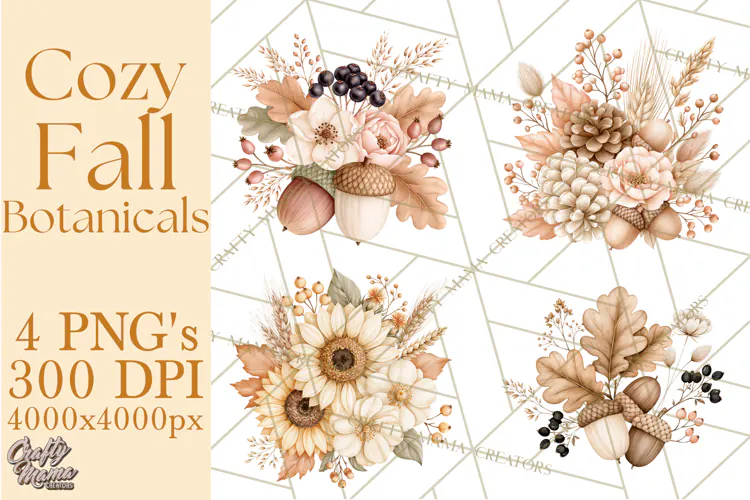 Fall Harvest Florals Clipart PNG, Autumn Floral Designs
