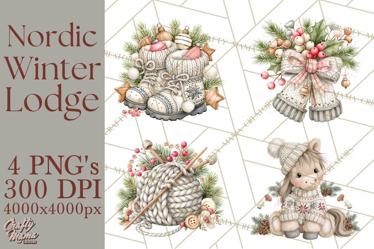 Nordic Winter Lodge Cozy Woodland Clipart PNG