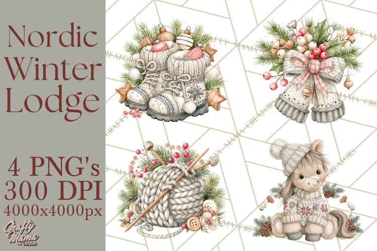 Nordic Winter Lodge Cozy Woodland Clipart PNG