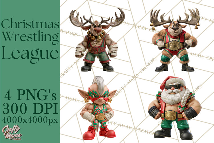 Christmas Wrestling Clipart PNG, Santa Wrestlers example image 1