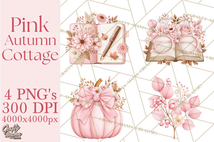 Pink Autumn Cottage Clipart PNG example image 1