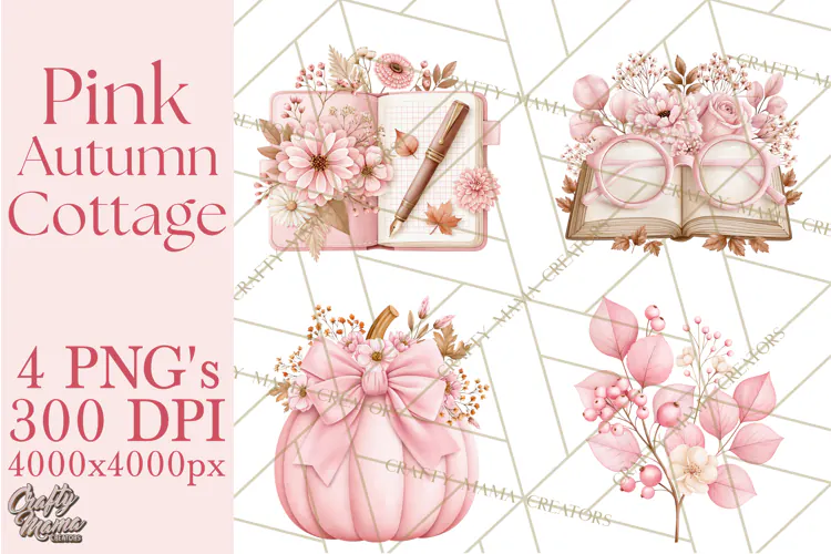 Pink Autumn Cottage Clipart PNG