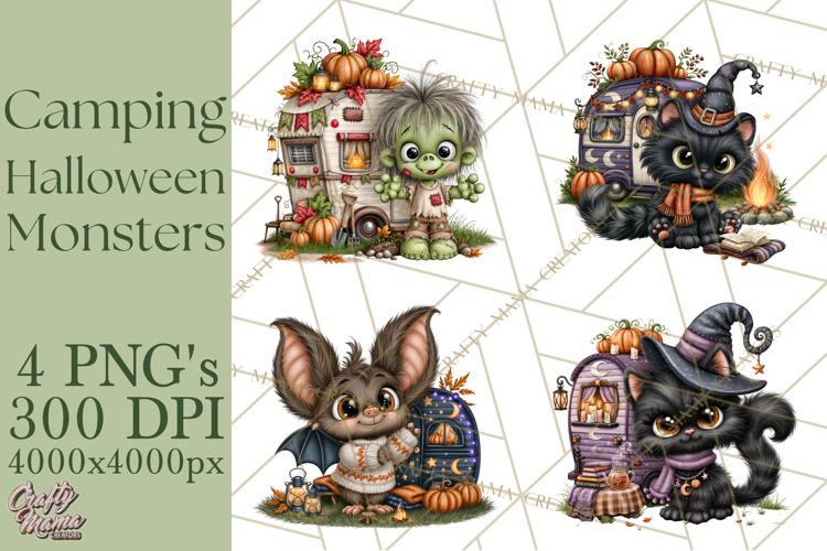 Halloween Camper Clipart PNG Cute Spooky Monsters