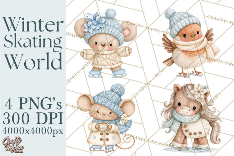Winter Skating World Animals PNG example image 1