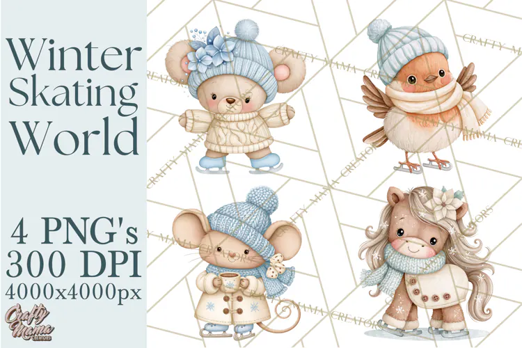 Winter Skating World Animals PNG