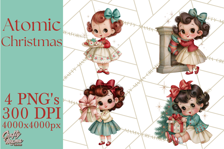 Atomic Age Christmas Clipart PNG, Retro 1950's Winter Decor
