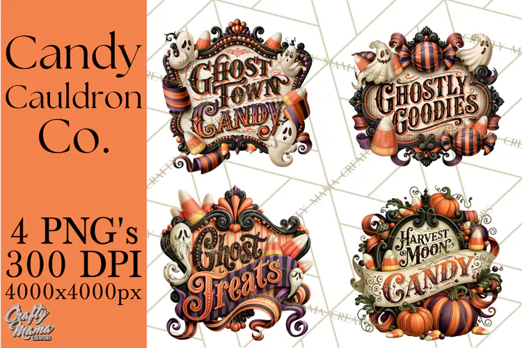 Retro Halloween Candy Shop Clipart PNG