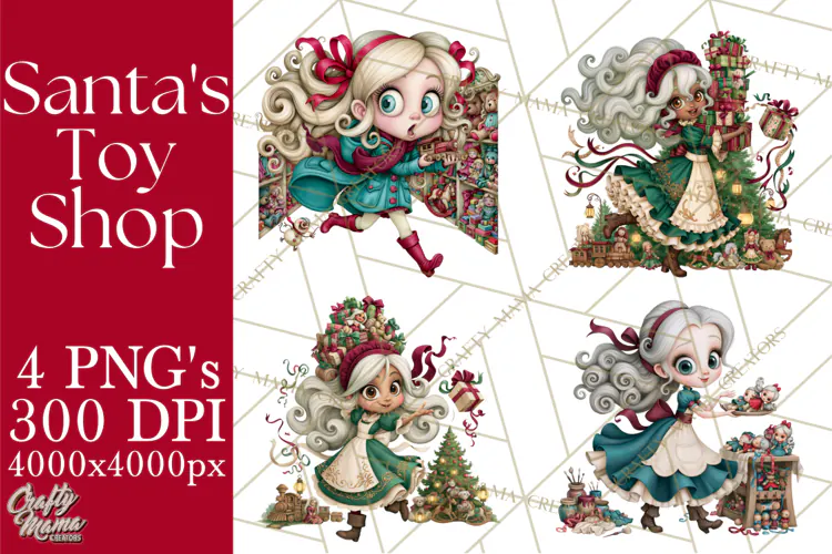 Christmas Toy Shop PNG Clipart, Santa & Elf Characters