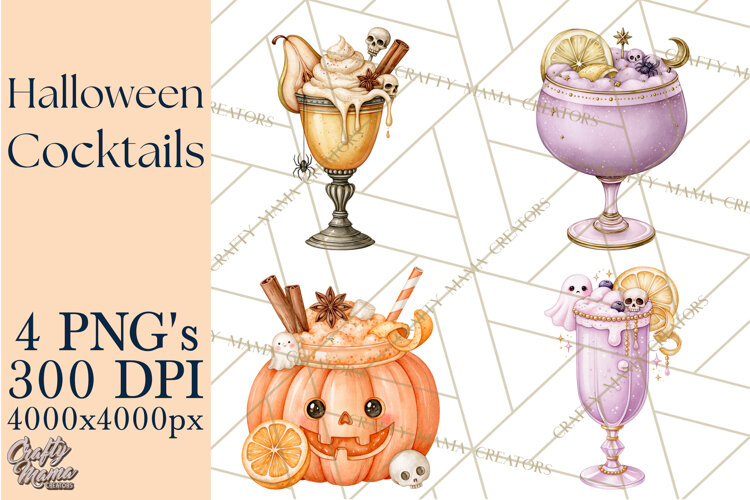 Halloween Cocktails Clipart PNG, Spooky Drinks example image 1