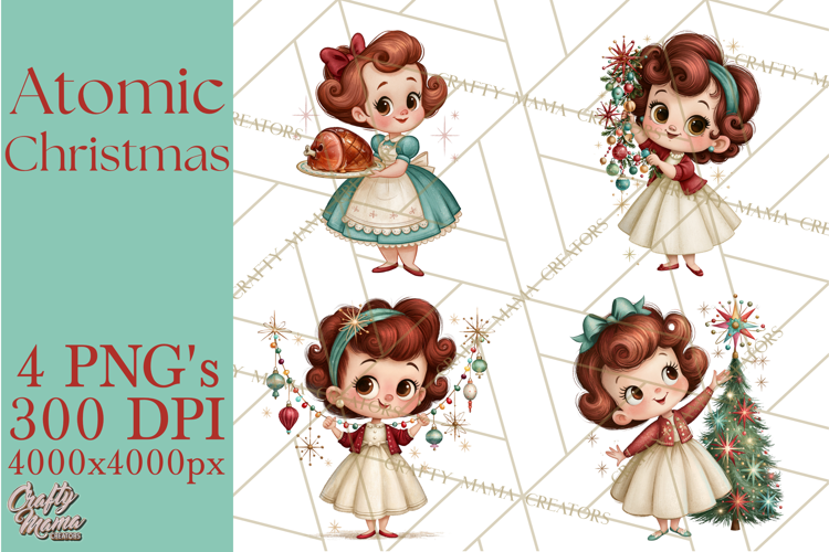Atomic Age Christmas Clipart PNG, Retro 1950's Winter Decor