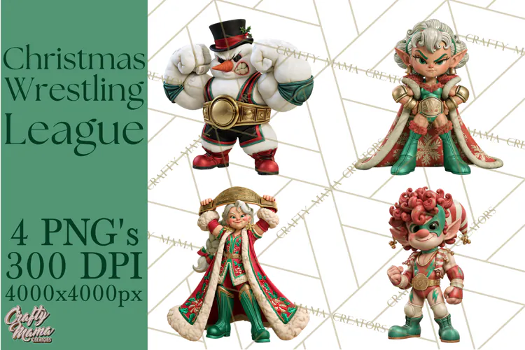 Christmas Wrestling Clipart PNG, Santa Wrestlers