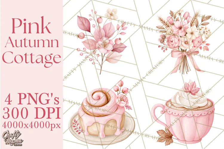Pink Autumn Cottage Clipart PNG