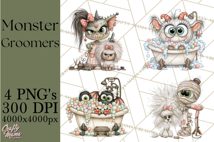Monster Pet Groomers Halloween Clipart PNG