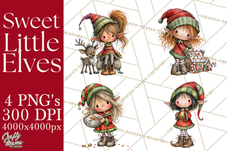 Sweet Little Christmas Elves PNG, Cute Holiday Elf Clip Art