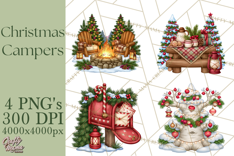 Christmas Camper Clipart PNG Vintage Holiday Camping