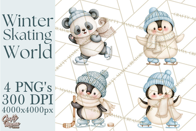 Winter Skating World Animals PNG example image 1