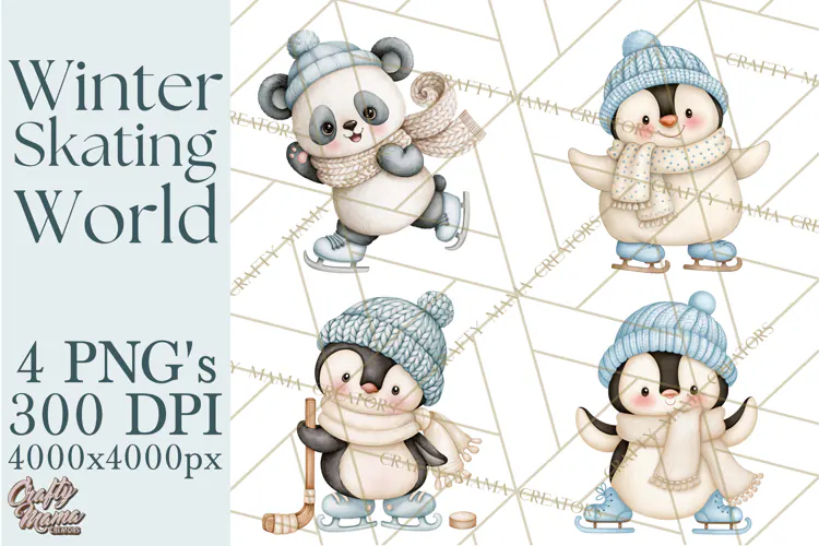 Winter Skating World Animals PNG