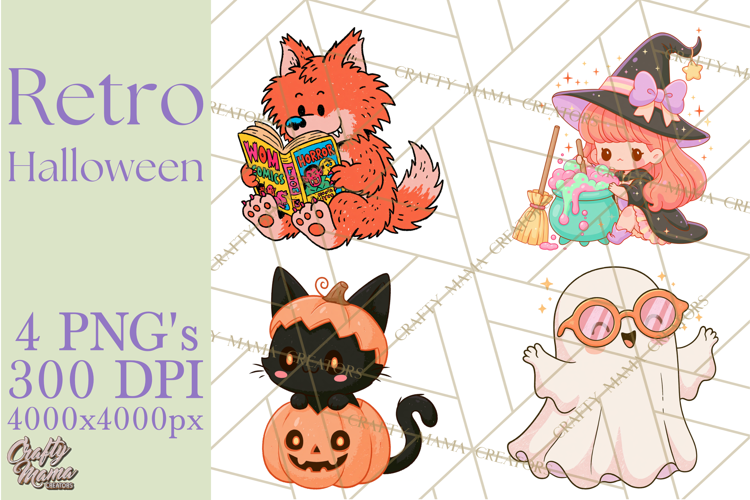 Retro Halloween Graphics, Pastel Spooky PNG, Retro Clip Art