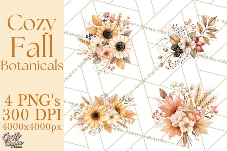 Fall Harvest Florals Clipart PNG, Autumn Floral Designs