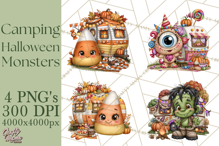 Halloween Camper Clipart PNG Cute Spooky Monsters