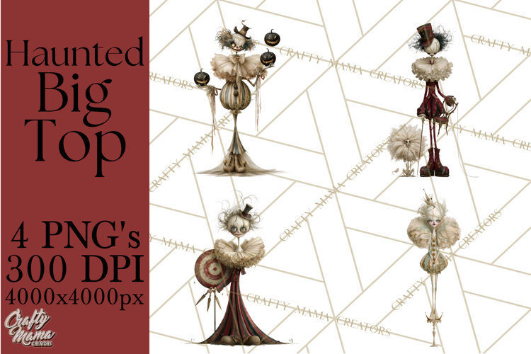 Haunted Circus Clipart PNG, Spooky Halloween Clowns example image 1
