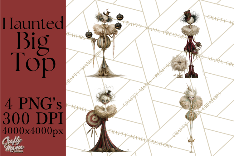 Haunted Circus Clipart PNG, Spooky Halloween Clowns