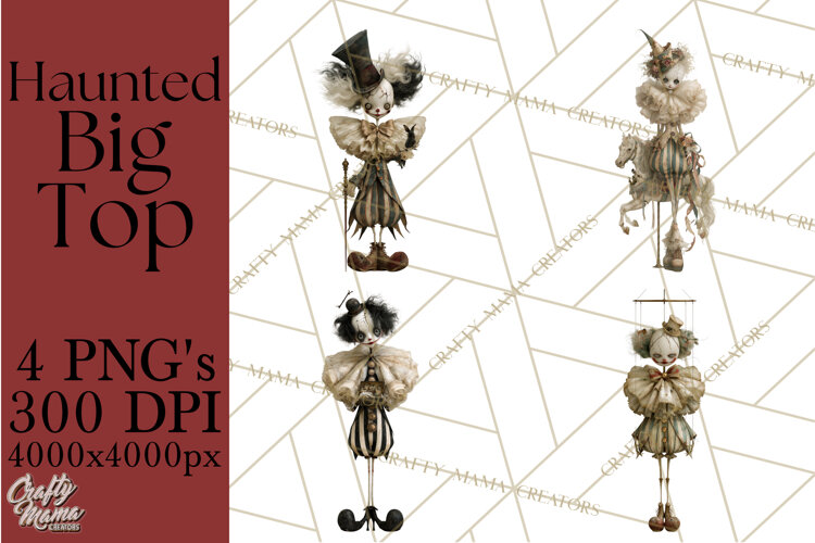 Haunted Circus Clipart PNG, Spooky Halloween Clowns example image 1