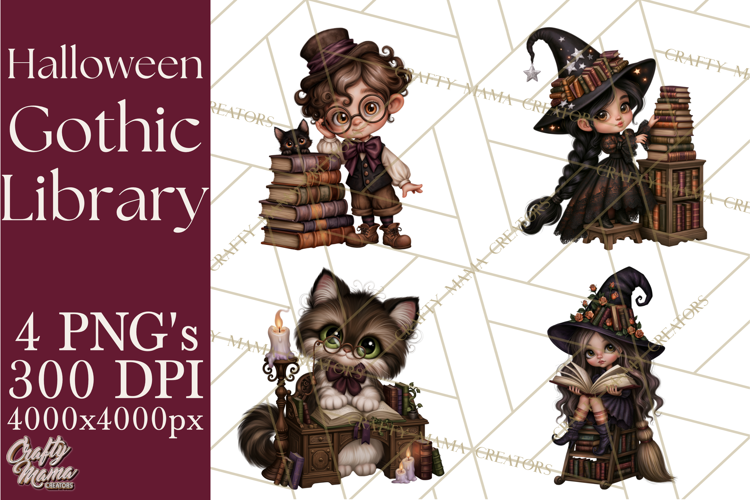 Gothic Library Clipart PNG, Halloween Book Lover