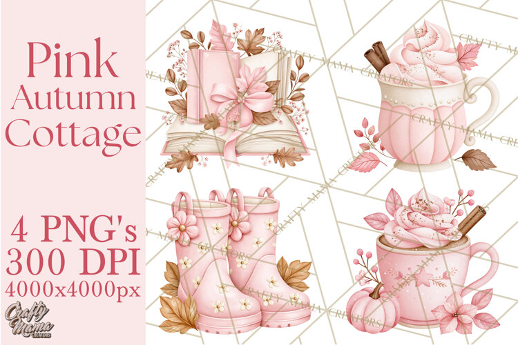 Pink Autumn Cottage Clipart PNG example image 1