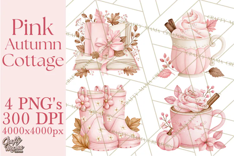 Pink Autumn Cottage Clipart PNG