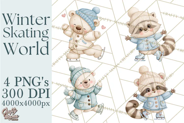 Winter Skating World Animals PNG