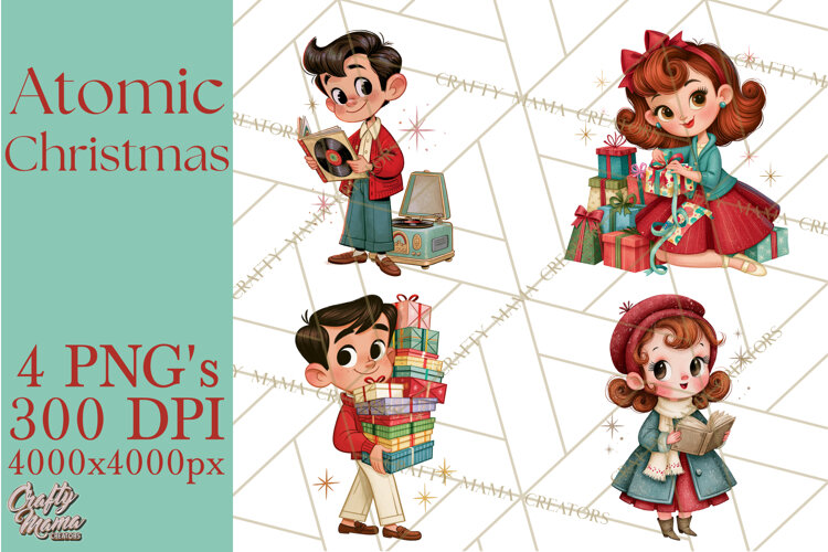 Atomic Age Christmas Clipart PNG, Retro 1950's Winter Decor example image 1