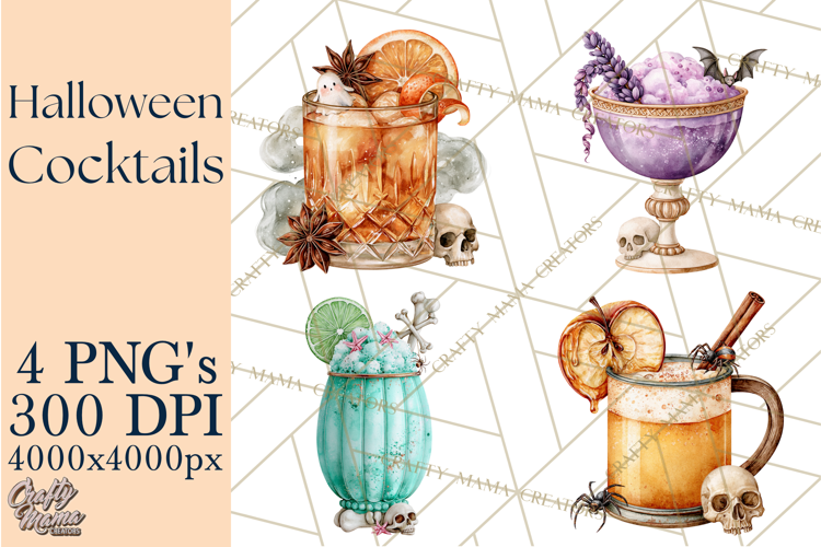 Halloween Cocktails Clipart PNG, Spooky Drinks
