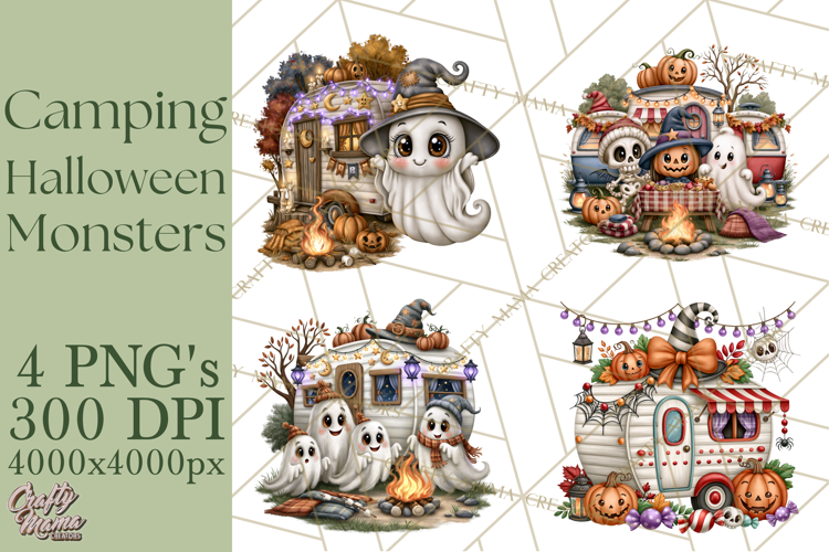 Halloween Camper Clipart PNG Cute Spooky Monsters