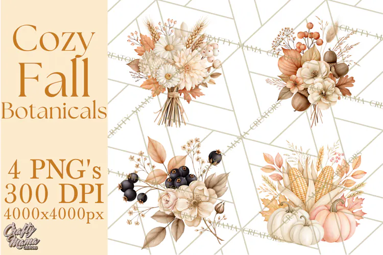 Fall Harvest Florals Clipart PNG, Autumn Floral Designs