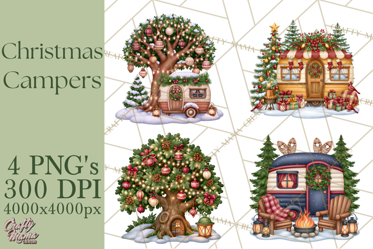 Christmas Camper Clipart PNG Vintage Holiday Camping