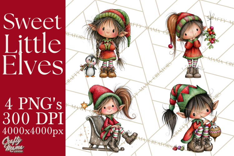 Sweet Little Christmas Elves PNG, Cute Holiday Elf Clip Art
