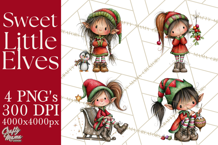Sweet Little Christmas Elves PNG, Cute Holiday Elf Clip Art