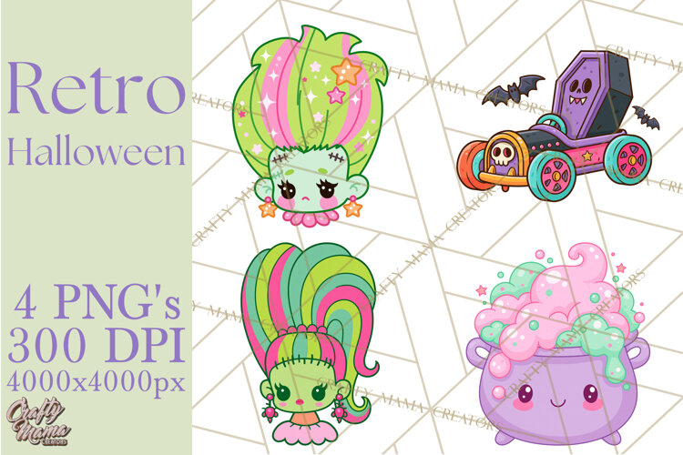 Retro Halloween Graphics, Pastel Spooky PNG, Retro Clip Art example image 1