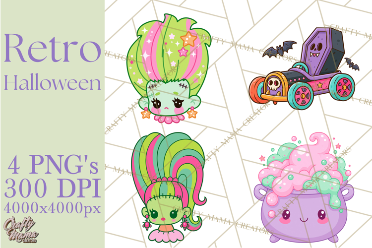 Retro Halloween Graphics, Pastel Spooky PNG, Retro Clip Art