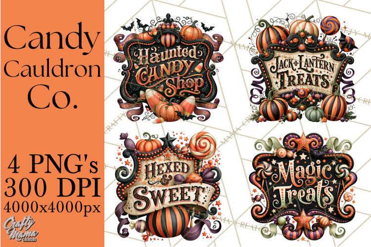 Retro Halloween Candy Shop Clipart PNG example image 1