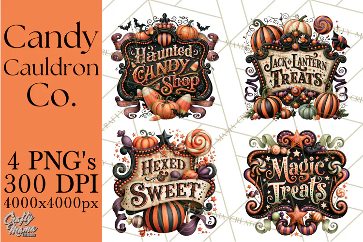 Retro Halloween Candy Shop Clipart PNG