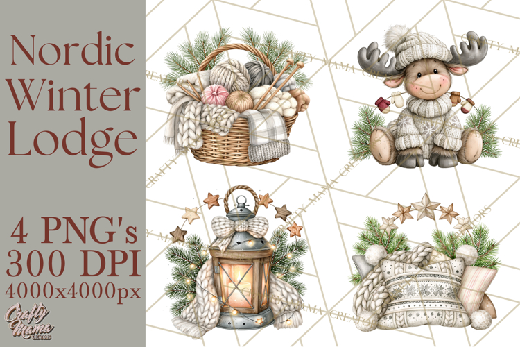 Nordic Winter Lodge Cozy Woodland Clipart PNG