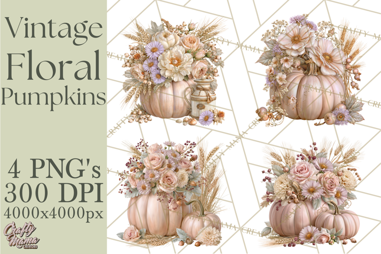 Vintage Floral Pumpkin Clipart PNG, Fall Halloween