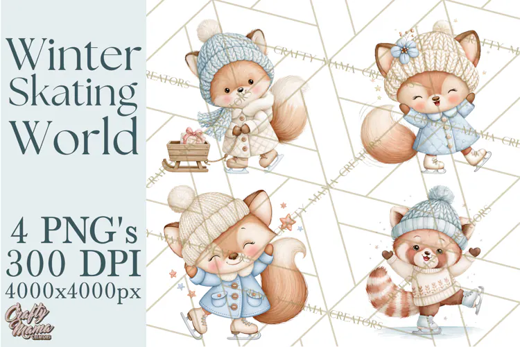 Winter Skating World Animals PNG